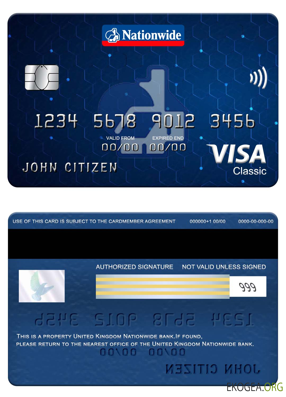 Carte Visa Classic bancaire nationale du Royaume Uni